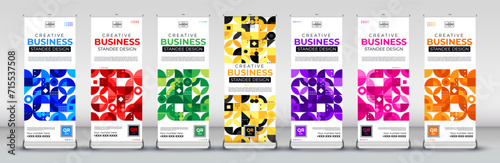 Retro Corporate business conference roll up banner designs for x stand with eye catchy blue, red, green, yellow, purple, pink and orange for presentations, events, sales, promotions