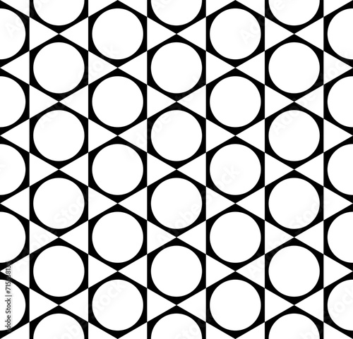 Abstract Seamless Geometric Hexagons Triangles and Circles Pattern.