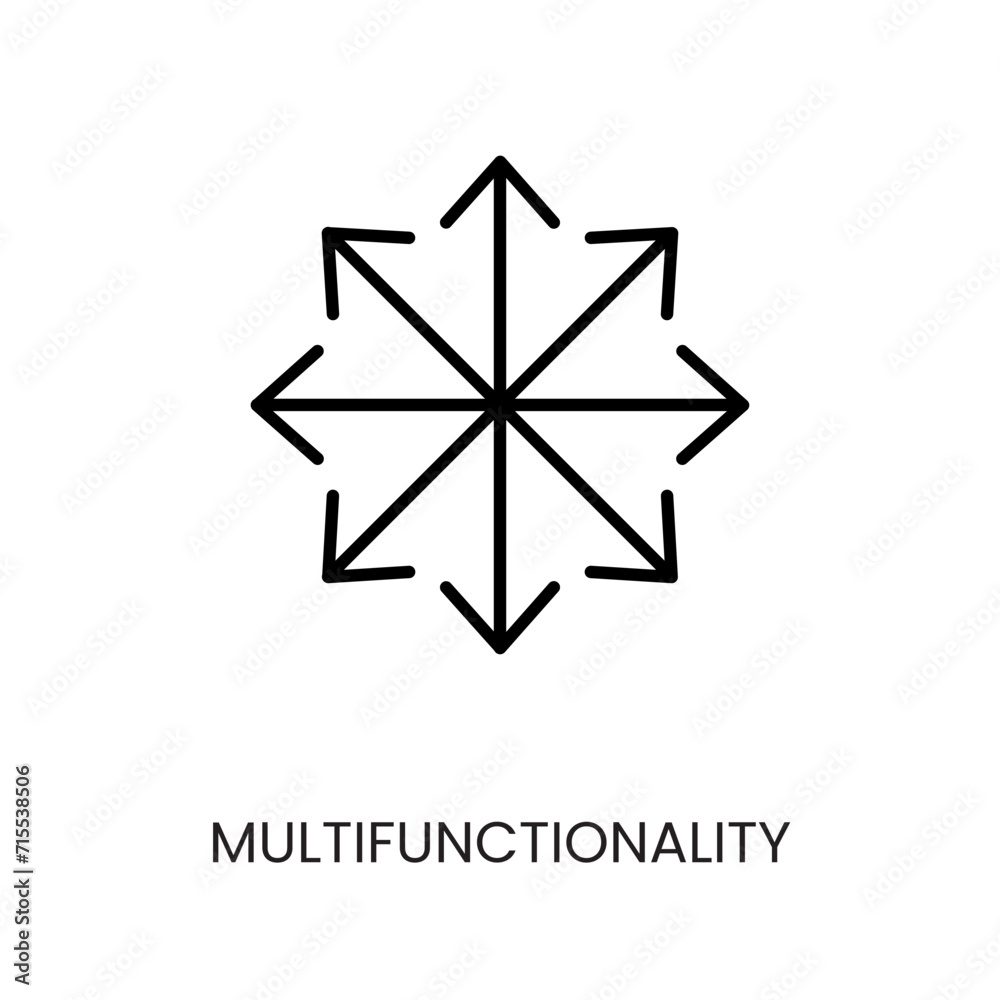 Multifunctionality, arrows in different directions line icon vector