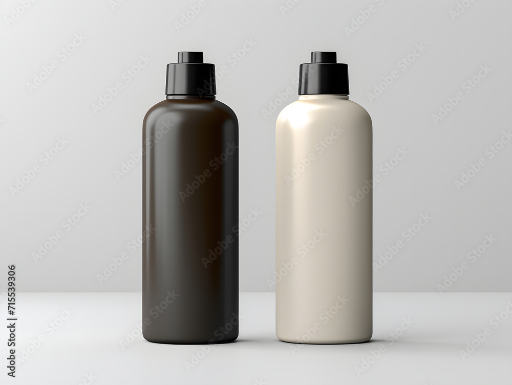 3D two blank shampoo bottles mockup