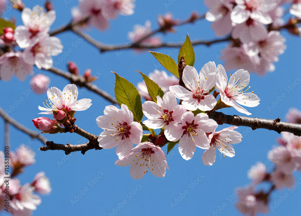 Spring banner with branches of blossoming cherry background with blue sky, landscape panorama, copy space. Spring banner with branches of blossoming cherry background with blue sky, landscape panorama, copy space.