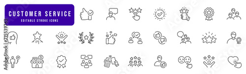 Customer satisfaction line icon set. Feedback, service, review, five star, like etc. Editable stroke