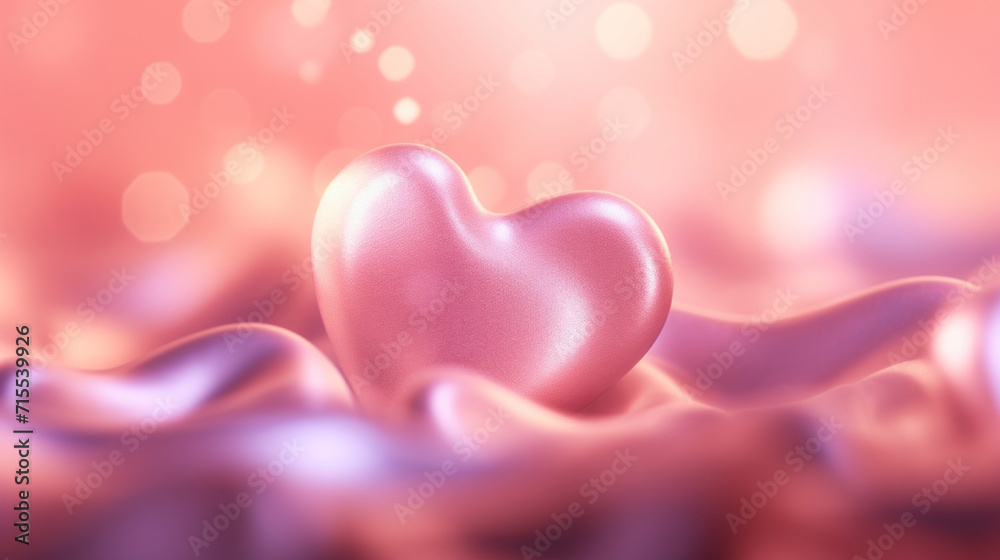 Soft pink heart nestled on a silky background with a gentle bokeh effect, symbolizing love.