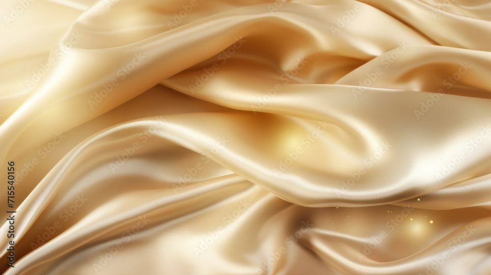 Close-up of a luxurious, smooth golden satin fabric with a soft shimmering texture.