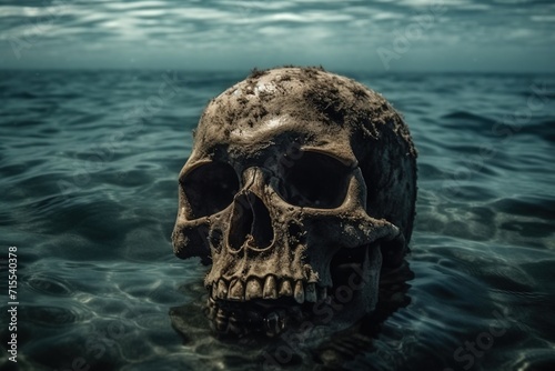 human skull in the sea