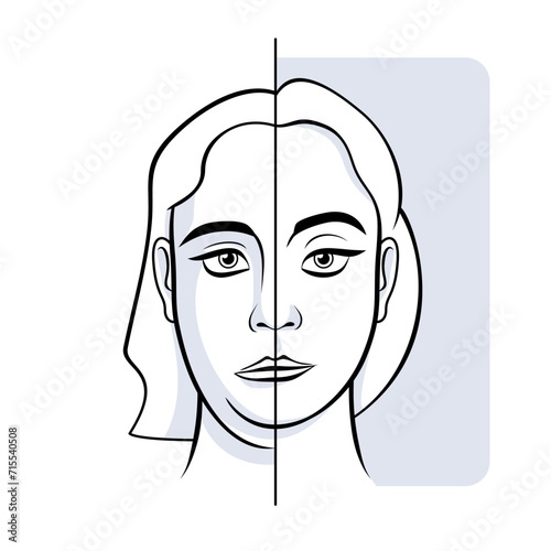 Woman face double chin face yoga vector illustration