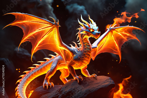 A realistic image of a fiery dragon, Generative Ai