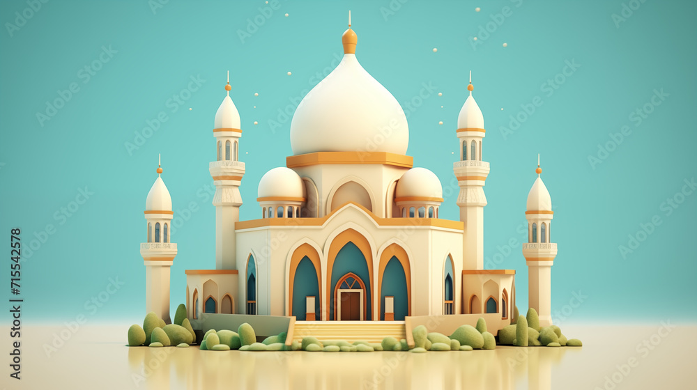 cute 3d ramadan mosque illustration