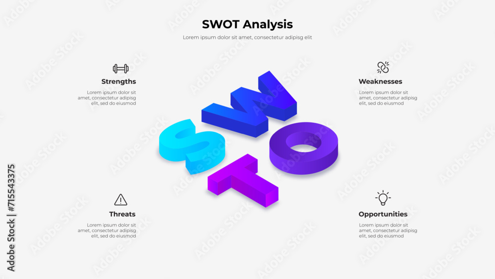 Isometric Swot Letters Strength Weakness Opportunity And Threat Typography Design Stock 1651