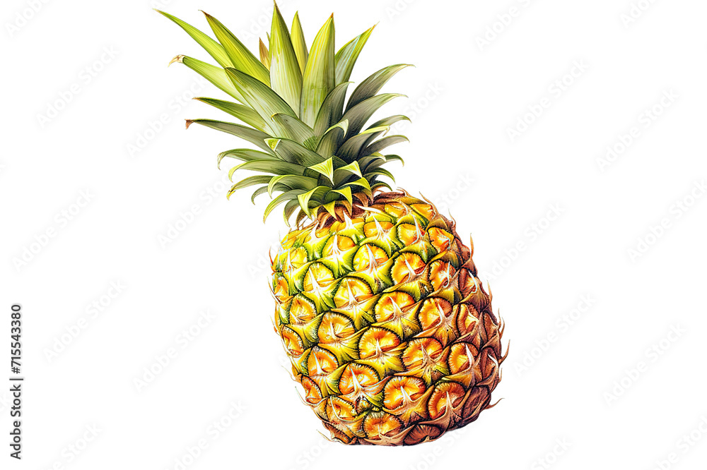Tasty whole pineapple with leaves isolated on a Transparent background. Generative AI Tasty whole pineapple with leaves isolated on a Transparent background. Generative AI