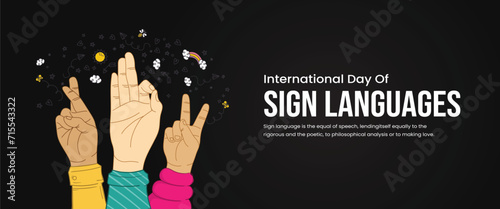 International Day of Sign Languages, banner, poster, social media post, vector illustration, awareness, observance, 23 September, humanity, equality, diversity, inclusion, World Deaf Day
