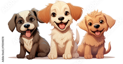 three friendly pups in a charming illustration