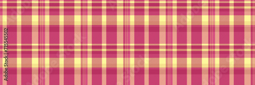 Horizontal check fabric plaid, usa seamless pattern vector. Micro tartan background textile texture in pink and yellow colors.