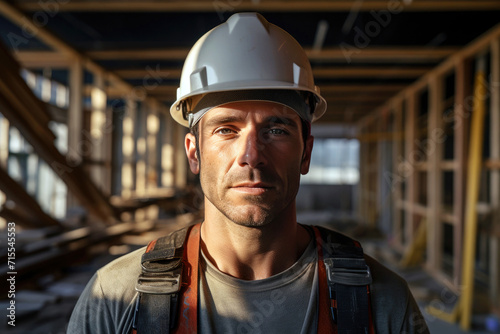 Construction worker in hard hat at workplace