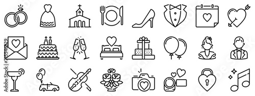 Icon set about wedding. Line icons on transparent background with editable stroke.