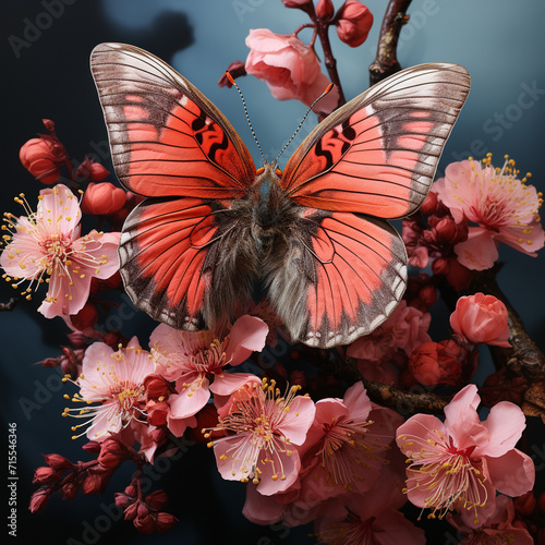 Butterfly setting on blossom
