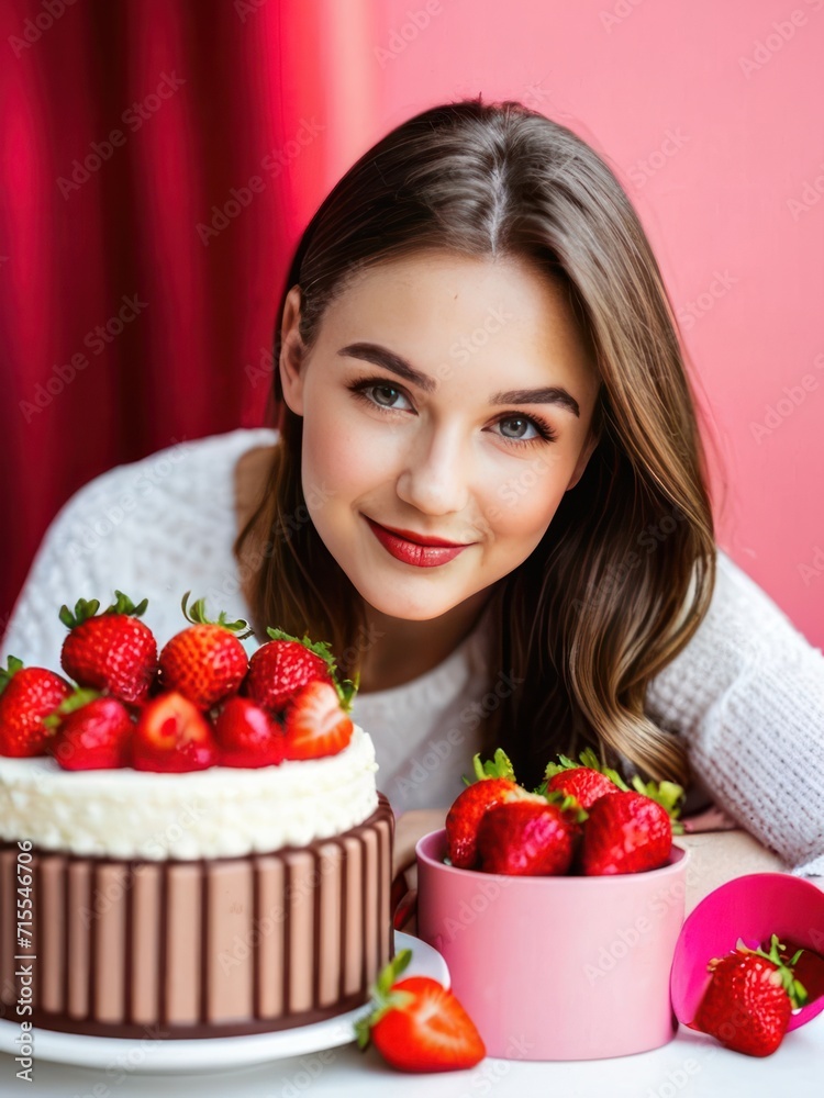attractive bautiful girl with a bucket of strawberries attractive bautiful girl with a bucket of strawberries