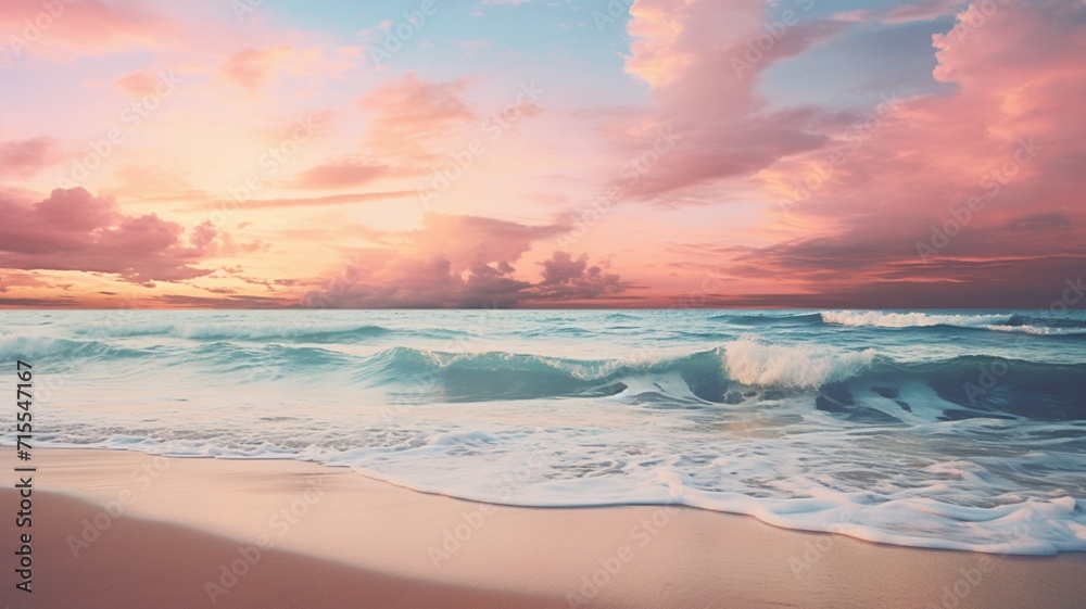 Fototapeta premium Beautiful calm ocean beach waves sunset photography wallpaper