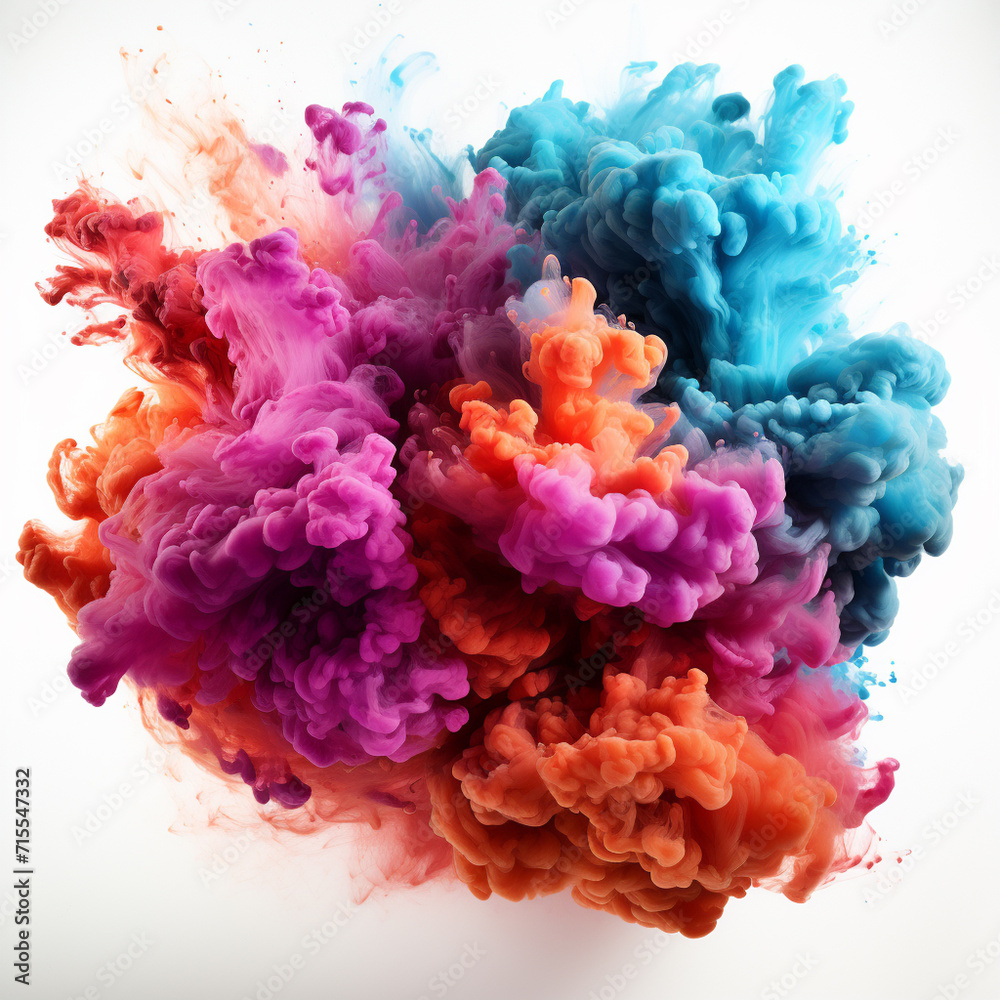 Obraz premium Multicolor Smoke Bomb Explosion Emitting Clouds isolated on white background