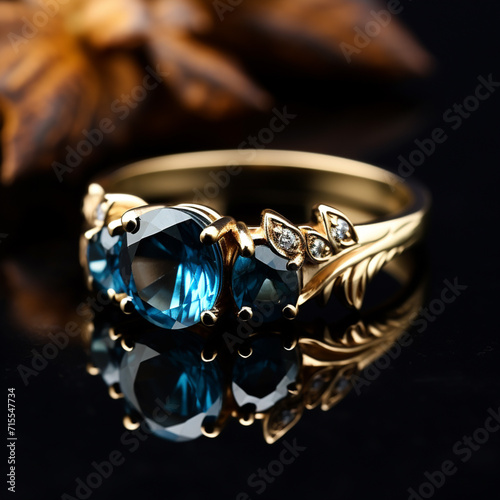 This stunning gold ring features a deep blue sapphire and a sparkling blue topaz, both beautifully set in a delicate and intricate design