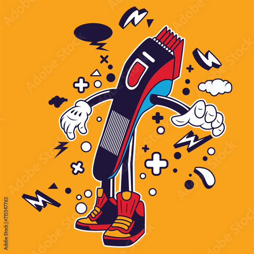 Hair Cutting Machine Cartoon Character Sticker Vector Stock Illustration