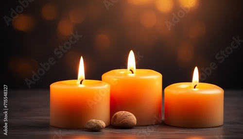 Minimalist background with handmade wax candles and copy space for text or design