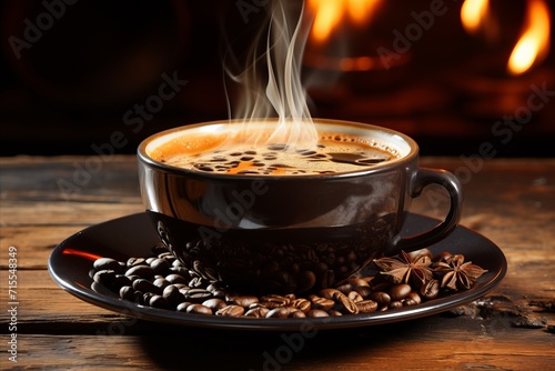 Indulging in the comfort of sipping steaming black coffee beans on a chilly morning