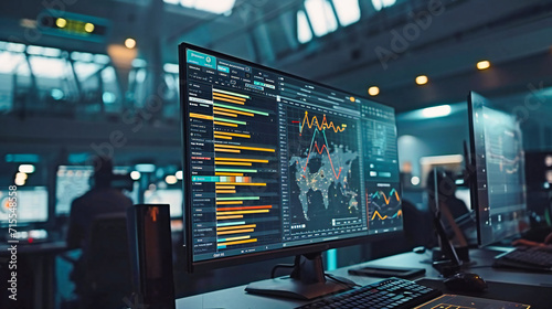 Stock Market Trading Desk: A glimpse into a stock market trading desk, featuring charts, graphs, and financial analysis tools
