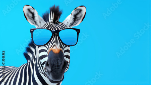 hipster zebra in sunglasses  isolated blue background. quirky and artistic illustration for eye-catching apparel and accessories
