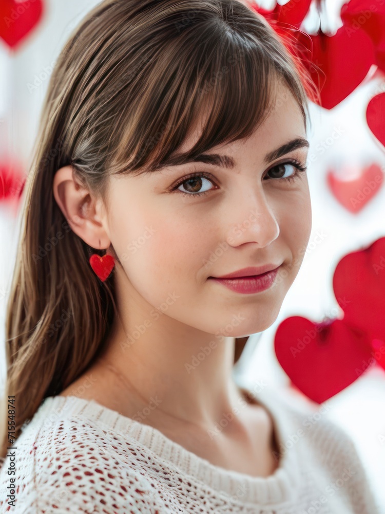 smiling beautiful girl over heart shapes background smiling beautiful girl over heart shapes background