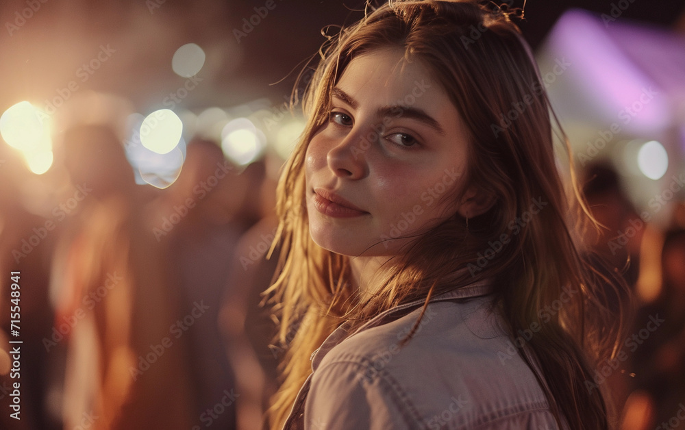 Fototapeta premium Woman Standing in Front of a Crowd of People