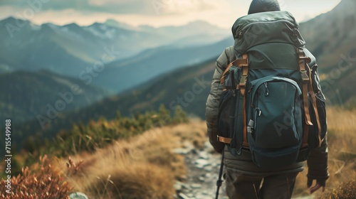 traveler with backpack in the mountains