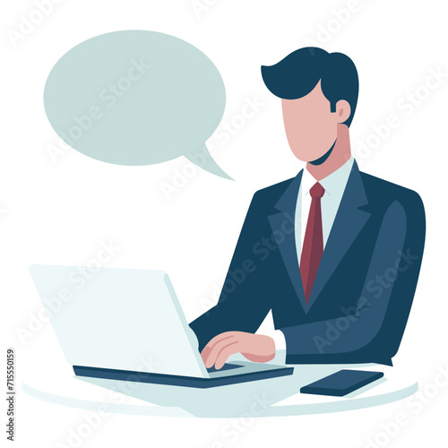 パソコンを操作するビジネスマンのベクターイラスト、吹き出し