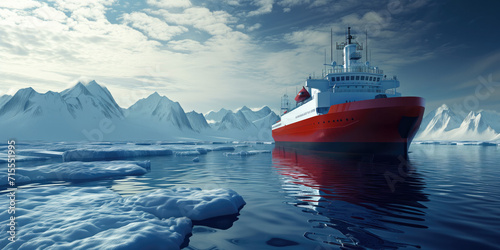 Hydrogen Fuel Powers A Ship Using Clean, Renewable Energy Stored In A Composite Cryotank. Сoncept Ocean Pollution Reduction Through Advanced Filtration Technology photo