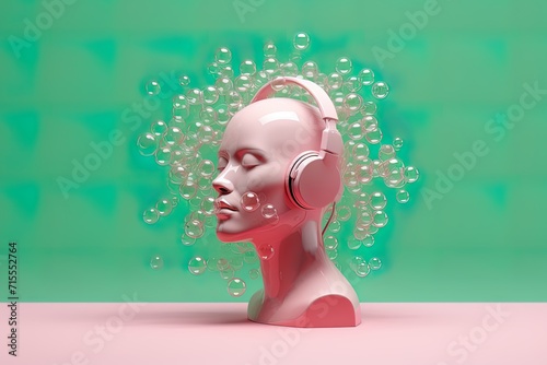 Girl in headphones with abstract hairstyle