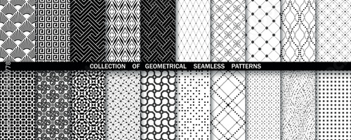 Geometric set of seamless black and white patterns. Simple vector graphics photo