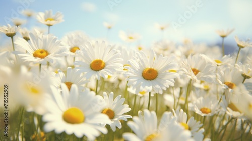 Beautiful common daisy flowers plant field nature wallpaper © Indronath