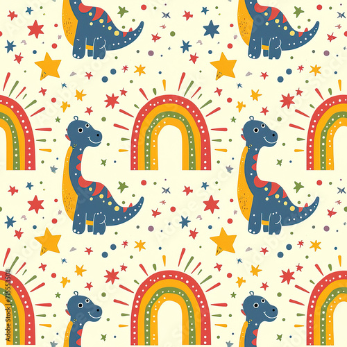 Cute dinosaur cartoon repeat pattern