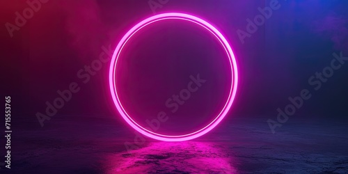 Lanterns Illuminated With Neon Magenta Light Ring On Dark Round Frame.   oncept Neon Light Decor  Lantern Display  Dark Frame Lighting  Magenta Illumination