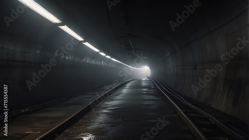 Underground foggy sewer tunnel abandoned dark scary dirty passage, noir concept from Generative AI © sevenSkies