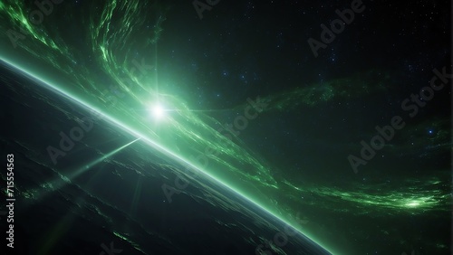 Space background abstract with green light digital materials, technology concept from Generative AI