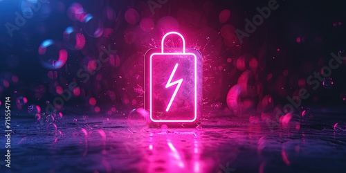 Lithium Ion Battery With A Lightning Bolt Icon , Bubbles Illuminated With Neon Pink Light Battery Shape On Dark Battery Shape