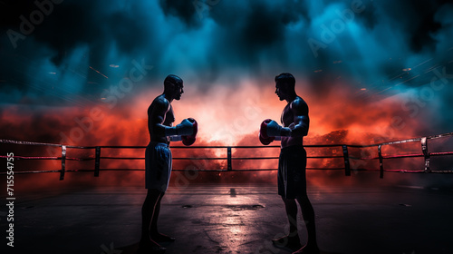 Two professional boxer boxing on color powder background, © alexkich