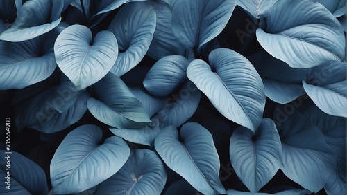 Light blue colored plant tropical leaves background pattern wallpaper from Generative AI