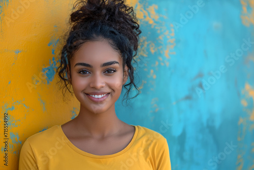 Radiant Young Woman Against Vibrant Background