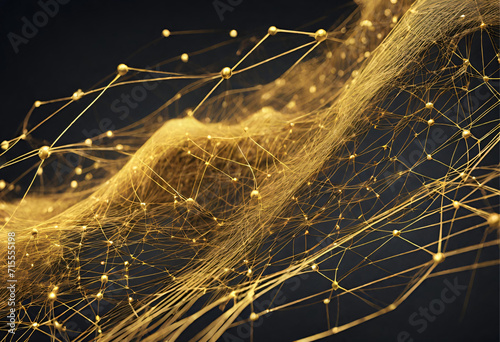 A complex web of golden threads winding through the virtual world with AI Generative