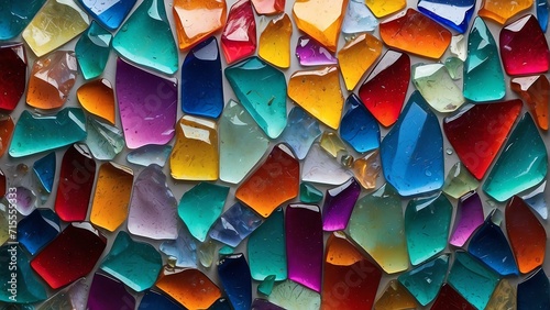 Colorful broken glass background material texture abstract from Generative AI