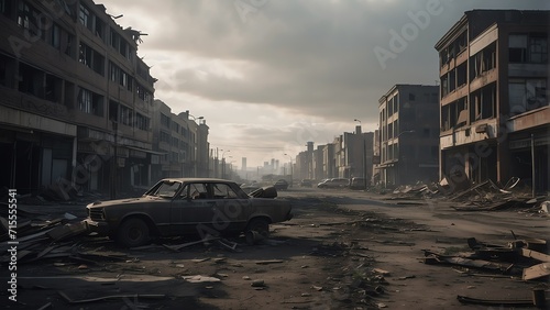 A destroyed apocalyptic city post apocalypse after a world war from Generative AI