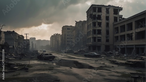A destroyed apocalyptic city post apocalypse after a world war from Generative AI