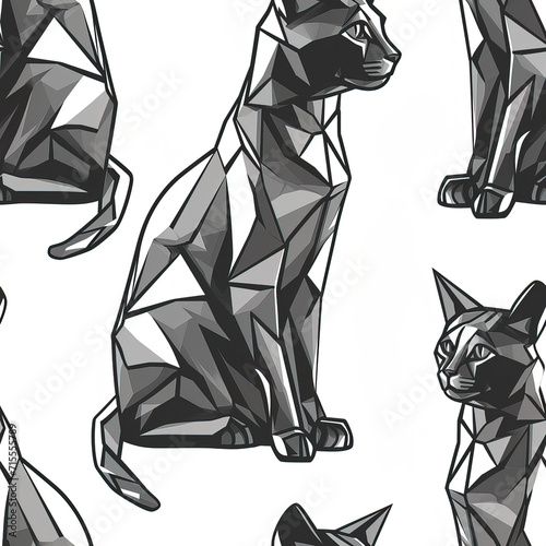 Cute cat line art simple minimalistic repeat pattern monochrome